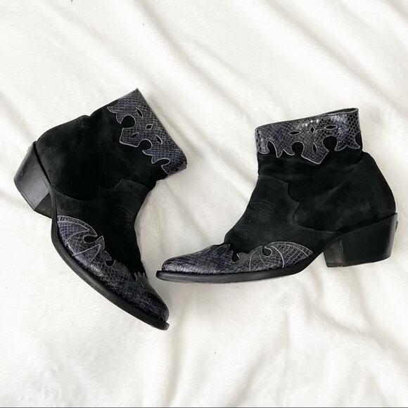 Zadig & Voltaire black leather and suede ankle booties western block heel 40 - Picture 1 of 11